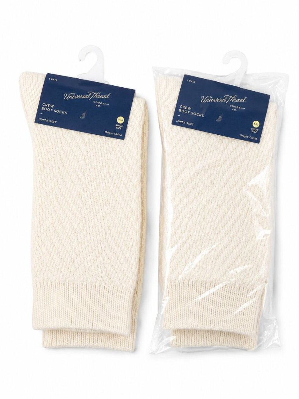 2 Prs Universal Thread Women's Crew Boot Socks Sz 4-10 Cotton Blend NEW